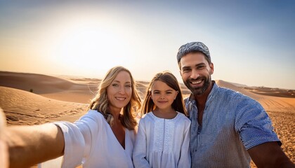 Obraz premium A family taking a selfie in the desert