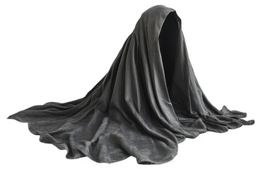 Naklejka premium Black draped figure resembling a ghost, seen in a minimalist setting, cut out - stock png.