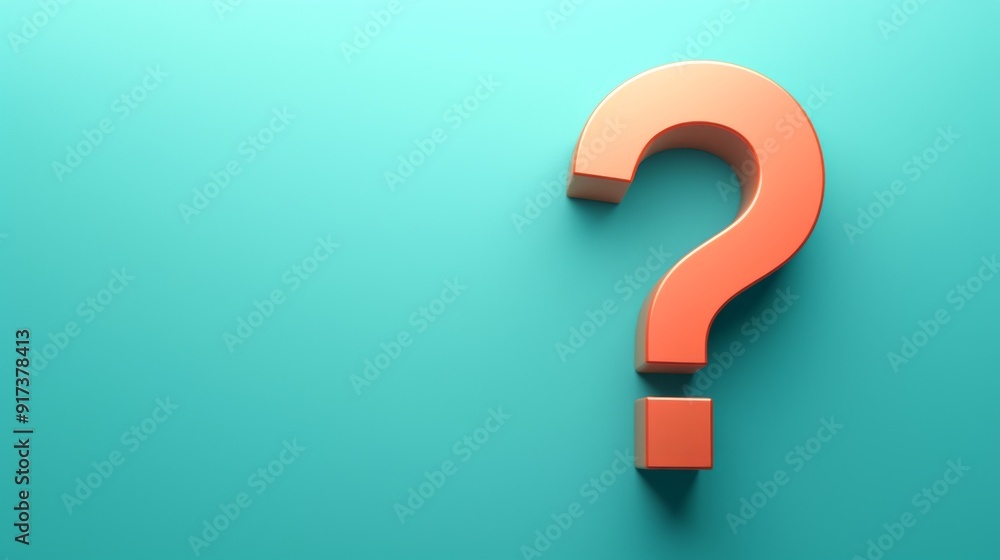 Aufkleber minimalist 3d red question mark on light blue background with large empty copy space for text