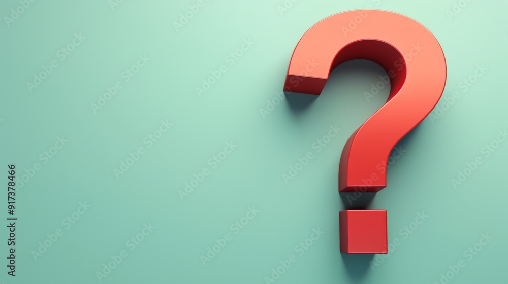 Aufkleber minimalist 3d red question mark on light blue background with large empty copy space for text