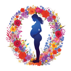 A pregnant woman surrounding by flower as a symbol of love and nature vector illustration