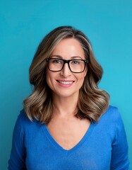 Fototapeta premium A woman wearing glasses and a smile on her face