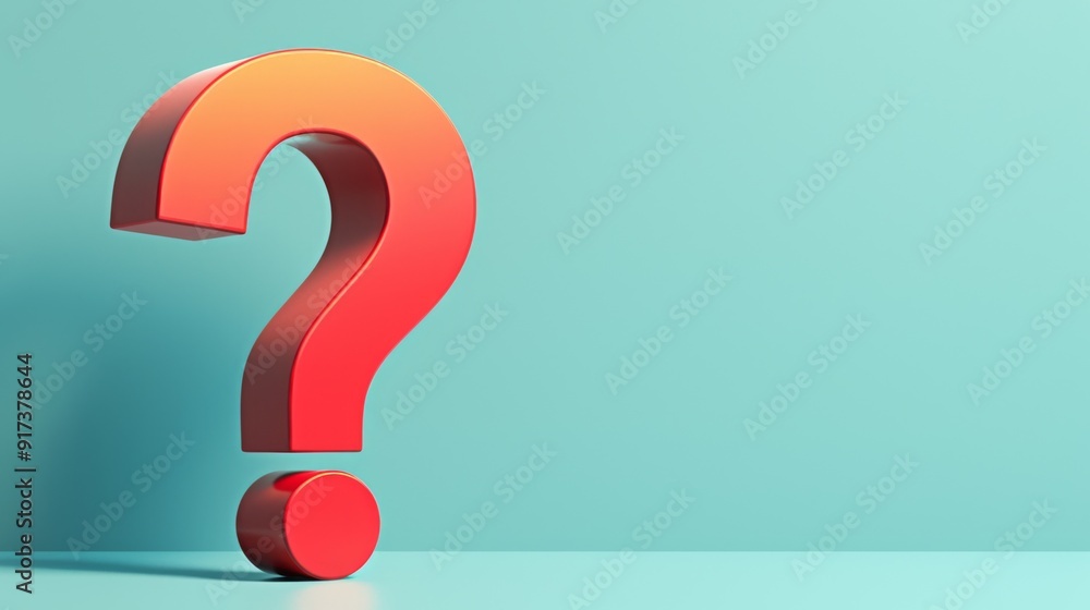Aufkleber minimalist 3d red question mark on light blue background with large empty copy space for text