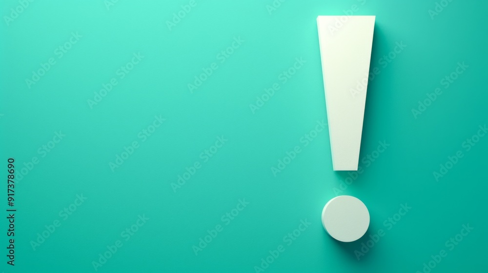 Aufkleber minimalist 3d white exclamation mark on green background with large empty space for text