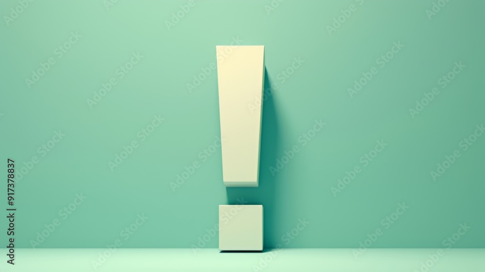 Poster minimalist 3d white exclamation mark on green background with large empty space for text