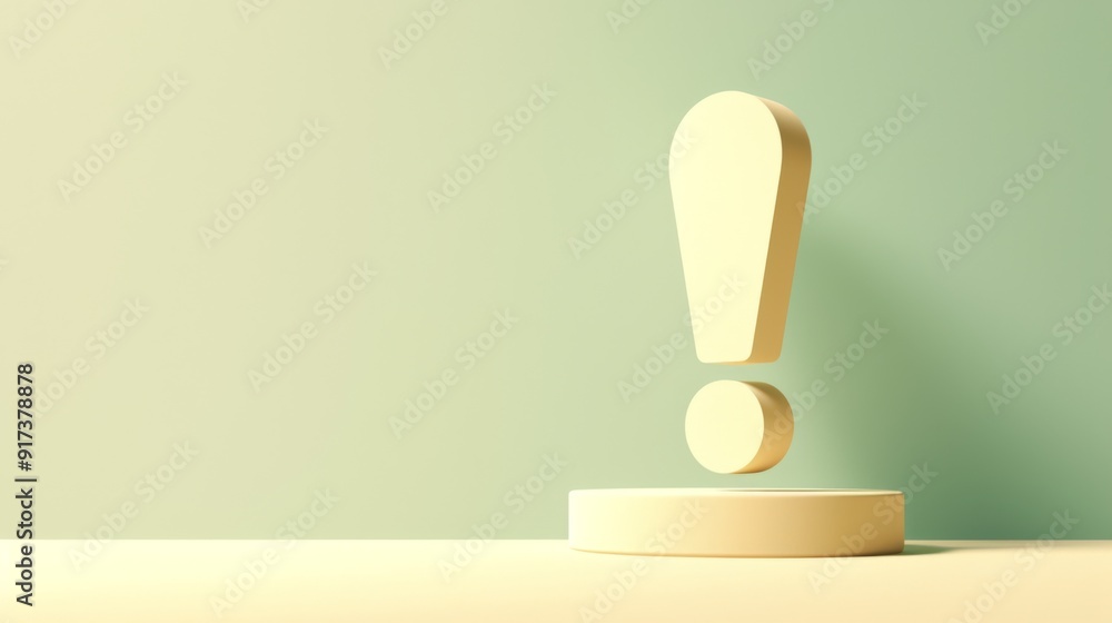 Poster minimalist 3d light yellow exclamation mark on green background with large empty space for text