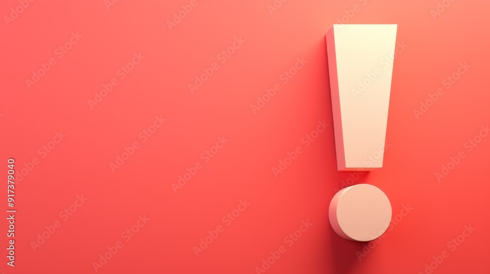 Aufkleber minimalist 3d exclamation mark on red background with large empty space for text