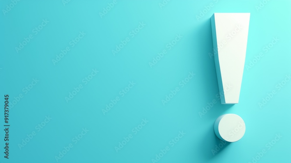 Poster minimalist 3d white exclamation mark on green background with large empty space for text