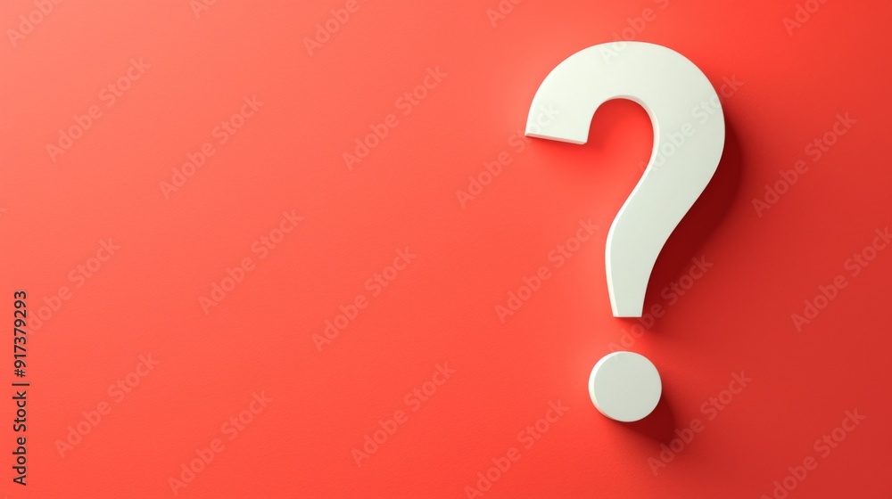 Aufkleber minimalist 3d white question mark on soft red background with large empty space for text