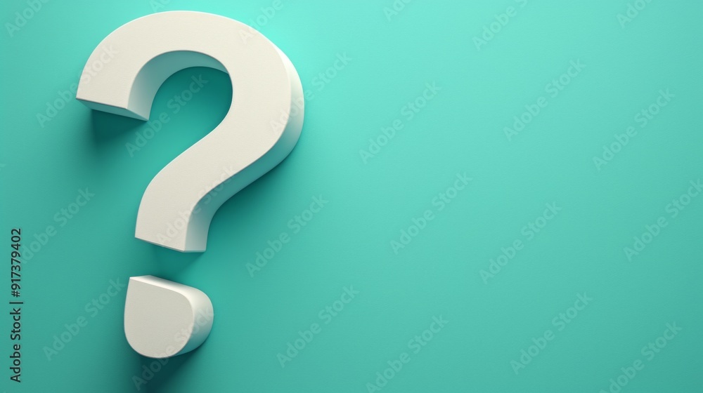 Poster 3d white question mark on green background with ample copy space for text