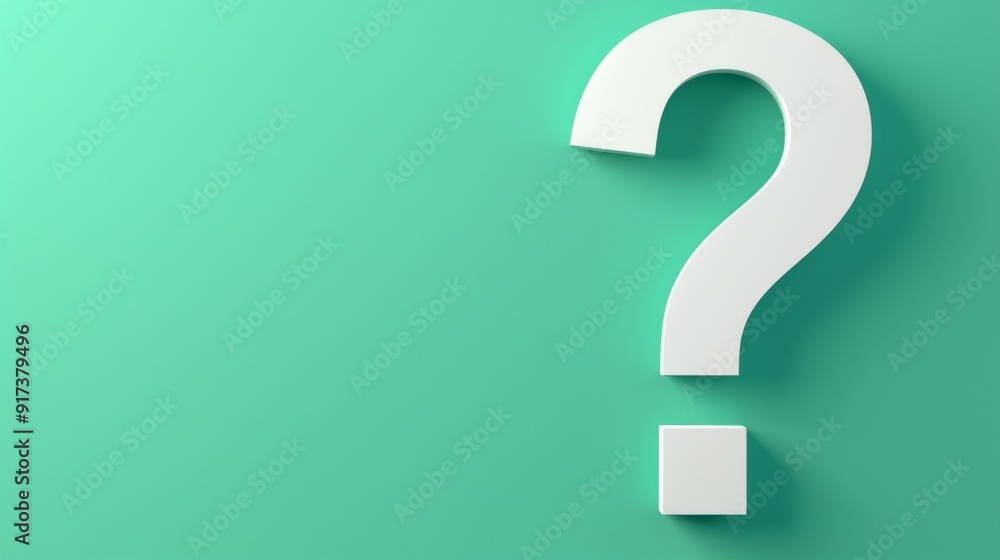 Aufkleber minimalist 3d white question mark on light green background with ample copy space for text