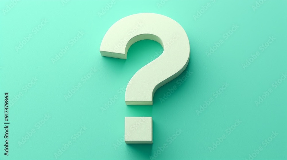 Aufkleber minimalist 3d green question mark on light green background with ample copy space for text