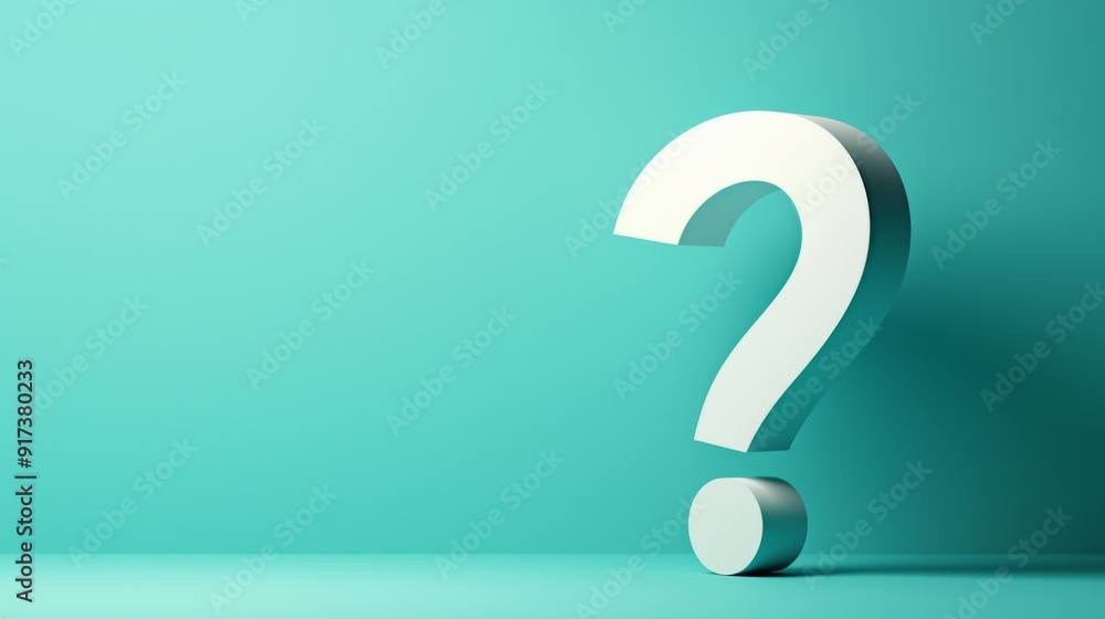 Aufkleber minimalist 3d white question mark on light green background with ample copy space for text
