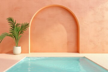 A pink-toned archway and ambient lighting make for a cozy home decor wallpaper or calming background. Beautiful simple AI generated image in 4K, unique.