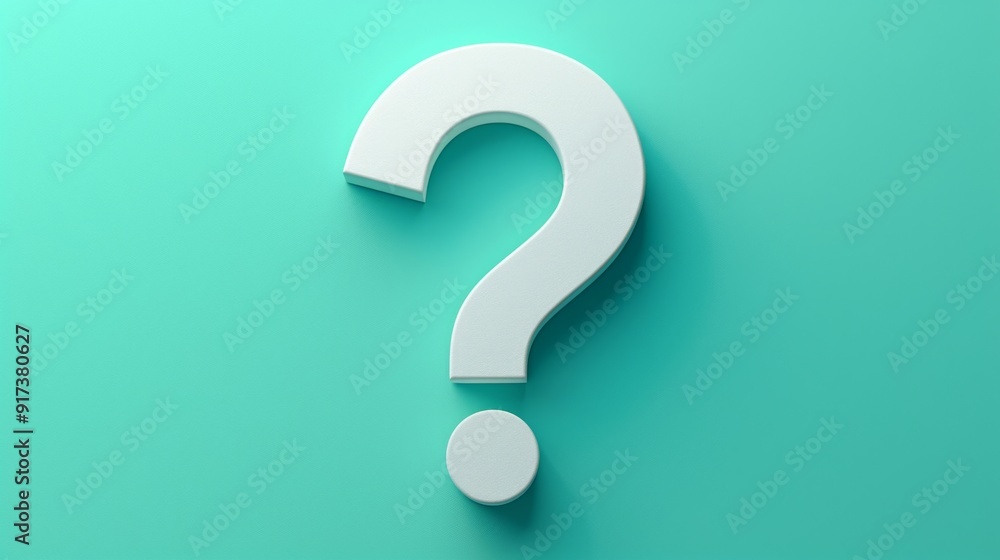 Aufkleber minimalist 3d white question mark on light green background with ample copy space for text