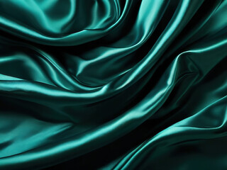 Obraz premium Teal satin fabric with soft folds and a luxurious texture.