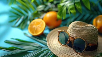 Summer props on colourful background,  funny, lifestyle, travel, relax background