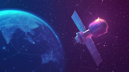 Obraz premium Satellite Orbiting Earth with Connected Network Lines