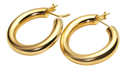 Elegant gold hoop earrings for showcasing jewelry design and craftsmanship, cut out - stock png.