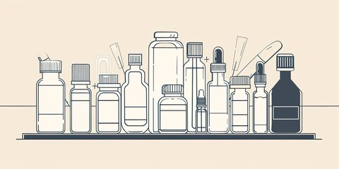 Obraz premium Illustrative Pharmacy Bottles on Shelf