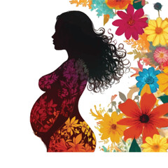 A pregnant woman adorn with flower as a symbol of love and nature colorful silhouette vector illustration