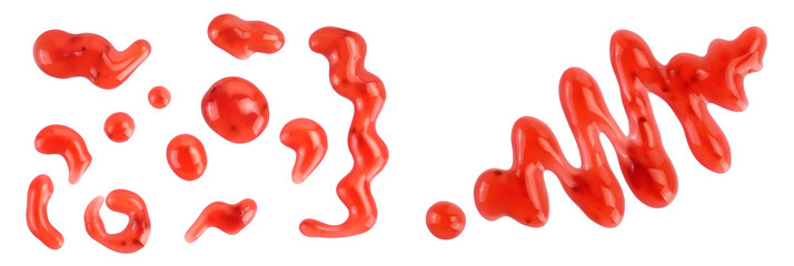 Red strawberry jam isolated on white background with full depth of field, Top view. Flat lay