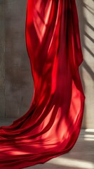 Red fabric draped against a wall with