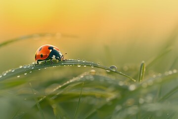 Fototapeta premium A close-up of a ladybug sitting on a delicate flower, showing their extraordinary beauty.. Beautiful simple AI generated image in 4K, unique.
