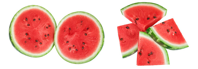 half of watermelon isolated on white background. Top view. Flat lay
