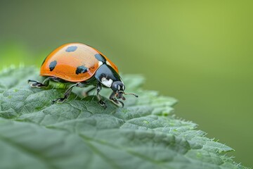 Fototapeta premium A Ladybug's Journey On A Sun-Kissed Twig. Beautiful simple AI generated image in 4K, unique.