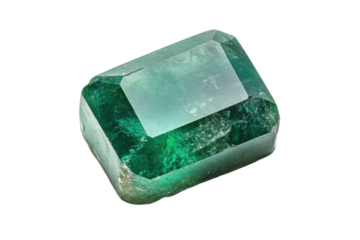 Sparkling green emerald crystal showcasing its natural beauty and geometric structure, cut out - stock png.
