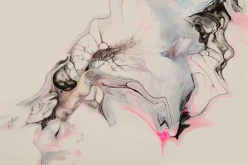 Fotobehang Art Abstract flow pour acrylic color painting wall. Wave stain blot background. Marble grain texture . © Liliia