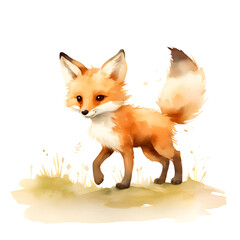 Obraz premium watercolor red fox cub illustration, side view clipart, nursery room decor