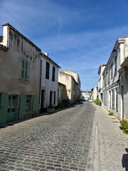 Saint-Martin-de-Ré, August 2024 - Visit the beautiful town of Saint-Martin-de-Ré on the Ile de Ré on France's Atlantic coast- View of small houses
