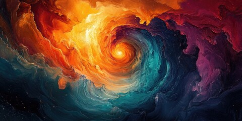 Abstract swirling galaxy with bright colors and glowing center
