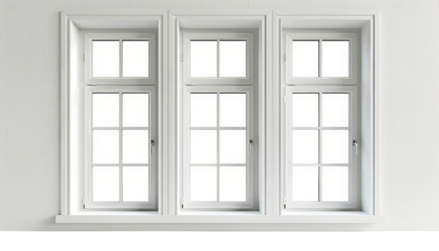 Bright and modern white windows arranged in a row, perfect for adding light and style to any interior space.