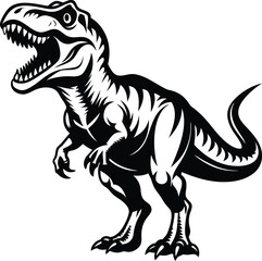 Fototapeta premium T-Rex Dinosaur Vector Art, High-Quality Line Art Illustration, Black & White, 8K High Resolution, No Background, Silhouette Illustration for CNC, Laser Engraving Design on White Background
