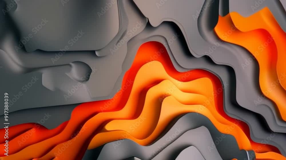 Poster abstract layers of orange and gray create a dynamic, flowing design in a modern, vibrant animation.