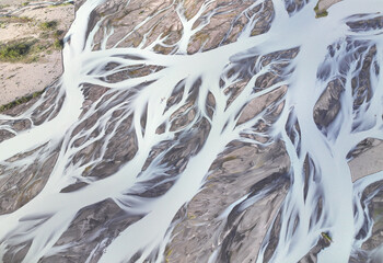 Aerial view of Glacier rivers in Alaska, USA