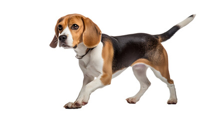 beagle puppy walking, studio shot, 