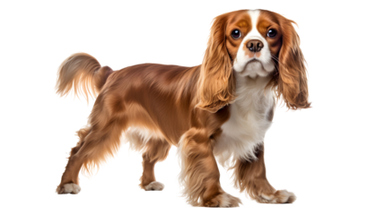 cavalier king charles spaniel standing and looking, side view, studio shot