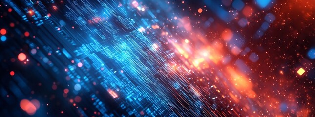 Obraz premium Wide Hi-tech digital technology concept. high computer technology on blue background. Abstract futuristic design. sci-fi vector illustration. flare light backdrop.