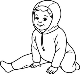 Cute Baby in Hoodie Outline Drawing for Coloring