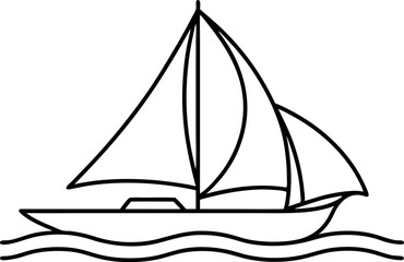 Sailboat Outline Drawing on Waves - Black and White Illustration