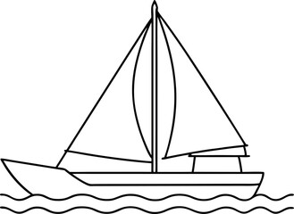 Black and White Sailboat Outline on Wavy Water