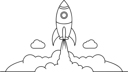 Simple Black and White Rocket Launch Illustration