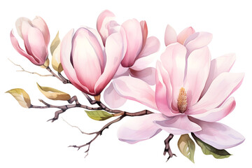 Fototapeta premium watercolor magnolia blossom branch in spring, perfect for graphic design elements