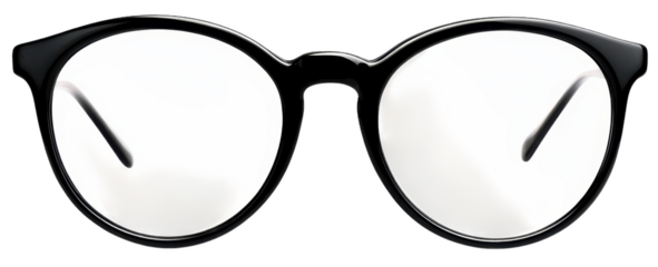 Black round glasses with clear lenses, cut out - stock png.