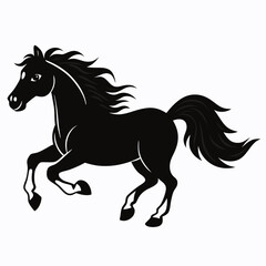 Obraz premium a funny running horse cartoon character, vector black color silhouette,