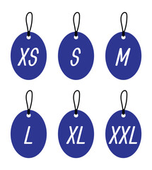 Cloth labels with size for apparel, brand tags S, L, M, XL symbols, textile badges with seams and fabric texture. Clothing isolated on white background Realistic vector illustration in eps 10.